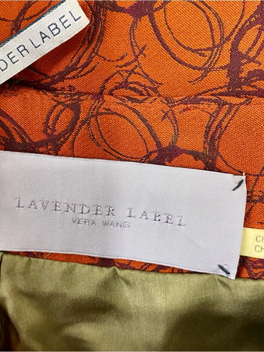 Vera Wang Lavender Label Silk Lined Jacquard Pencil Skirt Rust Orange Purple 6‎